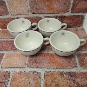 Homer Laughlin USA  4 Coffee Tea Cups  Cafe Bistro Waiter White Black Stripe